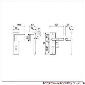 Ami VHB 193/50-90/60 veiligheidsvoordeur-duwerkortschildgarnituur SKG*** VHB 193/50 deurduwer 90/60 rechts buiten en binnen profielcilinder PC 72 en deurkruk 332 F1 deurdikte 38-42 mm - A10900937 - afbeelding 2