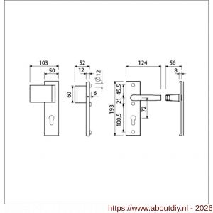 Ami VHB 193/50-90/60 veiligheidsvoordeur-duwerkortschildgarnituur SKG*** VHB 193/50 deurduwer 90/60 links buiten en binnen profielcilinder PC 72 en deurkruk 332 F1 deurdikte 38-42 mm - A10900936 - afbeelding 2