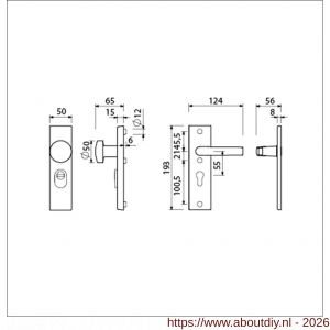 Ami VHB 193/15-169/50 KT veiligheidsvoordeur-knopkortschildgarnituur SKG*** kerntrekbeveiliging VHB 193/15 knop 169/50 buiten kerntrek KT 55 en binnen profielcilinder PC 55 deurkruk 332 F1 deurdikte 38-42 mm - A10901283 - afbeelding 2