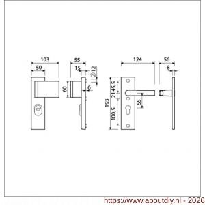 Ami VHB 193/15-90/60 KT veiligheidsvoordeur-duwerkortschild SKG*** kerntrekbeveiliging VHB 193/15 deurduwer 90/60 rechts kerntrek KT 55 en binnen profielcilinder PC 55 deurkruk 332 F1 deurdikte 38-42 mm - A10901280 - afbeelding 2