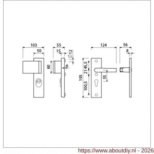 Ami VHB 193/15-90/60 KT veiligheidsvoordeur-duwerkortschild SKG*** kerntrekbeveiliging VHB 193/15 deurduwer 90/60 links kerntrek KT 55 binnen profielcilinder PC 55 en deurkruk 332 F1 deurdikte 38-42 mm - A10901279 - afbeelding 2