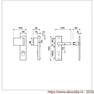 Ami VHB 193/15-90/60 KT veiligheidsvoordeur-duwerkortschild SKG*** kerntrekbeveiliging VHB 193/15 deurduwer 90/60 links kerntrek KT 72 binnen profielcilinder PC 72 en deurkruk 332 F1 deurdikte 38-42 mm - A10901281 - afbeelding 2