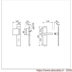 Ami VHB 251/50-90/80 veiligheidsvoordeur-duwerlangschildgarnituur SKG*** VHB 251/50 profielcilinder PC 72 deurduwer 90/80 links F1 blind en deurkruk 332 deurdikte 38-42 mm - A10900988 - afbeelding 2