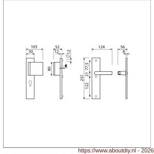 Ami VHB 251/50-90/80 veiligheidsvoordeur-duwerlangschildgarnituur SKG*** VHB 251/50 profielcilinder PC 55 deurduwer 90/80 rechts F1 blind en deurkruk 332 deurdikte 38-42 mm - A10900974 - afbeelding 2