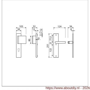Ami VHB 251/50-90/80 veiligheidsvoordeur-duwerlangschildgarnituur SKG*** VHB 251/50 profielcilinder PC 72 deurduwer 90/80 rechts F1 blind en deurkruk 332 deurdikte 38-42 mm - A10900989 - afbeelding 2
