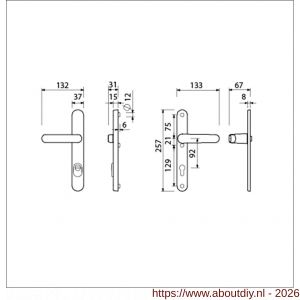 Ami VHB 257/37/2-373 KT veiligheids Rotaveer kruk-kruk smalschildgarnituur SKG*** kerntrekbeveiliging ovaal VHB en deurkruk 373 vastdraaibaar 257/37/2 kerntrek KT 92 F1 en deurkruk 378 Rota 257/32/2 profielcilinder PC 92 - A10901651 - afbeelding 2
