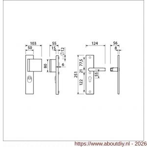 Ami VHB 251/15-90/80 KT veiligheidsvoordeur-duwerlangschildgarnituur SKG*** kerntrekbeveiliging VHB 251/50/15 kerntrek KT 55 deurduwer 90/80 rechts en deurkruk 332 profielcilinder PC 55 F1 deurdikte 38-42 mm - A10901166 - afbeelding 2