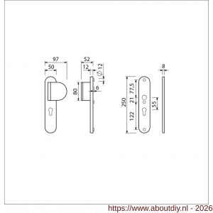 Ami VHB 250/50/1-90/83 veiligheidsvoordeur-duwerlangschildgarnituur SKG*** Archi Design ovaal VHB 250/50/1 profielcilinder PC 55 deurduwer 90/83 rechts zonder deurkruk Irox deurdikte 38-42 mm - A10901028 - afbeelding 2