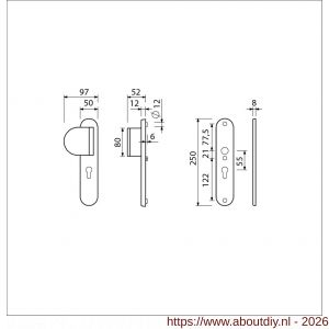 Ami VHB 250/50/1-90/83 veiligheidsvoordeur-duwerlangschildgarnituur SKG*** Archi Design ovaal VHB 250/50/1 profielcilinder PC 55 deurduwer 90/83 links zonder deurkruk Irox deurdikte 38-42 mm - A10901026 - afbeelding 2