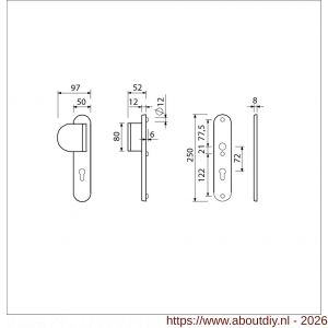 Ami VHB 250/50/1-90/83 veiligheidsvoordeur-duwerlangschildgarnituur SKG*** Archi Design ovaal VHB 250/50/1 profielcilinder PC 72 deurduwer 90/83 links zonder deurkruk Irox deurdikte 38-42 mm - A10901030 - afbeelding 2