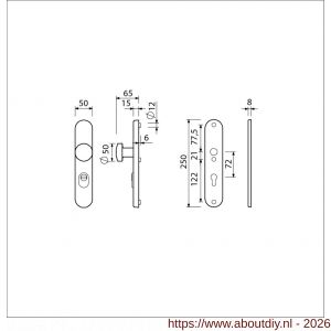 Ami VHB 250/15-169/50 KT veiligheids knop-kruk langschildgarnituur SKG*** kerntrekbeveiliging Archi Design ovaal VHB 250/15 knop 169/50 kerntrek KT 72 zonder deurkruk profielcilinder PC 72 Irox deurdikte 38-42 mm - A10901193 - afbeelding 2