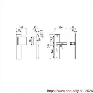 Ami VHB 251/50-90/80 veiligheidsvoordeur-duwerlangschildgarnituur SKG*** VHB 251/50 blind deurduwer 90/80 rechts F1 profielcilinder PC 55 en deurkruk 332 deurdikte 38-42 mm - A10900965 - afbeelding 2