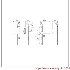 Ami VHB 251/37-90/80 KT veiligheids Rotaveer duwer-kruk smalschildgarnituur SKG*** kerntrekbeveiliging VHB 251/37 kerntrek KT 72 deurduwer 90/80 links F1 en deurkruk 379 Rota 251/32 profielcilinder PC 72 deurdikte 53-57 mm - A10901275 - afbeelding 2