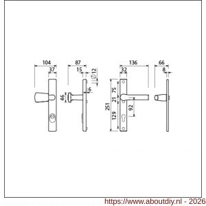 Ami VHB 251/37-166 KT veiligheids Rotaveer knop-kruk smalschildgarnituur SKG*** kerntrekbeveiliging VHB 251/37 kerntrek KT 92 knop 166 links F1 en deurkruk 379 Rota 251/32 profielcilinder PC 92 deurdikte 53-57 mm - A10901613 - afbeelding 2