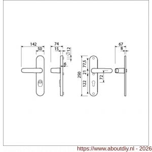 Ami VHB 250/15-378 KT veiligheids Rotaveer kruk-kruk langschildgarnituur SKG*** kerntrekbeveiliging Archi Design VHB 378 Rota 250/50/1 kerntrek KT 72 en profielcilinder PC 72 Irox deurdikte 38-42 mm - A10901195 - afbeelding 2
