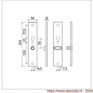 Ami 251/50/8 langschild aluminium toilet- en badkamersluiting WC 8/55 mm F1 R6,5/R7,3 - A10900689 - afbeelding 2