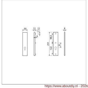 Ami VHB 251/50 veiligheidslangschild SKG*** VHB 251/50 buiten en binnen zonder krukgat profielcilinder PC 72 F1 deurdikte 38-42 mm - A10901429 - afbeelding 2