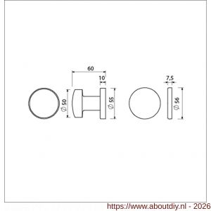 Ami Klik rond knoprozet aluminium knop 169/50 F1 - A10900474 - afbeelding 2