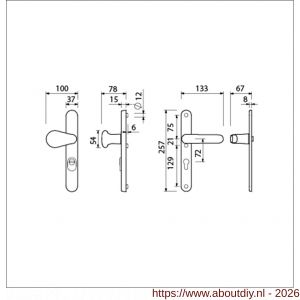 Ami VHB 257/37/2-173- 378 KT veiligheids Rotaveer kruk-kruk smalschildgarnituur SKG*** kerntrekbeveiliging Archi Design VHB knop 173 Rota 257/37/2 kerntrek KT 72 Irox en deurkruk 378 Rota 257/32/2 profielcilinder PC 72 deurdikte - A10901642 - afbeelding 2