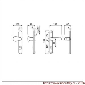 Ami VHB 257/37/2-173- 378 KT veiligheids Rotaveer kruk-kruk smalschildgarnituur SKG*** kerntrekbeveiliging Archi Design VHB knop 173 Rota 257/37/2 kerntrek KT 92 Irox en deurkruk 378 Rota 257/32/2 profielcilinder PC 92 deurdikte - A10901643 - afbeelding 2