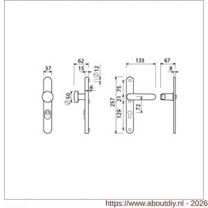 Ami VHB 257/37/2-169/50 KT veiligheids Rotaveer knop-kruk smalschildgarnituur SKG*** kerntrekbeveiliging ovaal VHB 257/37/2 kerntrek KT 72 knop 169/50 F1 en deurkruk 378 Rota 257/32/2 profielcilinder PC 72 deurdikte 53-57 mm - A10901638 - afbeelding 2