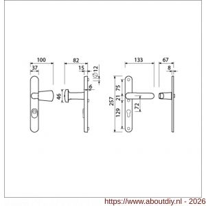 Ami VHB 257/37/2-166 KT veiligheids Rotaveer knop-kruk smalschildgarnituur SKG*** kerntrekbeveiliging ovaal VHB 257/37/2 kerntrek KT 72 knop 166 rechts F1 en deurkruk 378 Rota 257/32/2 profielcilinder PC 72 deurdikte 53-57 mm - A10901635 - afbeelding 2