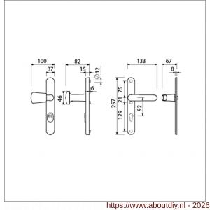 Ami VHB 257/37/2-166 KT veiligheids Rotaveer knop-kruk smalschildgarnituur SKG*** kerntrekbeveiliging ovaal VHB 257/37/2 kerntrek KT 92 knop 166 links F1 en deurkruk 378 Rota 257/32/2 profielcilinder PC 92 deurdikte 53-57 mm - A10901636 - afbeelding 2