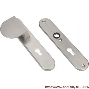 Ami VHB 250/50/1-90/83 veiligheidsvoordeur-duwerlangschildgarnituur SKG*** Archi Design ovaal VHB 250/50/1 profielcilinder PC 55 deurduwer 90/83 links zonder deurkruk Irox deurdikte 38-42 mm - A10901026 - afbeelding 1