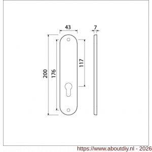Ami 200/1/7 langschild aluminium Archi Design zonder krukgat profielcilinder PC 72 Irox - A10900701 - afbeelding 2