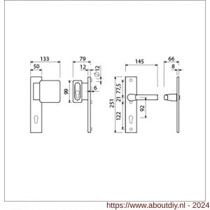 Ami VHB 251/50-100/90 veiligheids combinatie garnituur VHB 251/50 sleutelkluis rechts PC 92 F2 en PC 92 deurkruk 379 Rota deurdikte 38-45 mm - A10900800 - afbeelding 1