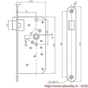 S&B 100631.4 insteekslot 100631.4 F 55 mm DIN rechts voorplaat 210x25 mm U r=12,5 mm messing gepolijst - A40615063 - afbeelding 2