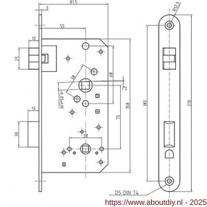 S&B 101031.4 insteekslot 101031.4 bad-WC met ZDS 55 mm DIN rechts voorplaat 210x25 mm U r=12,5 mm messing gepolijst - A40615061 - afbeelding 2