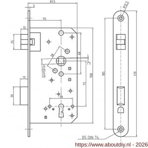 S&B 101131 insteekslot 101131.4 bonte baard BB met ZDS 55 mm DIN 81301 DIN rechts voorplaat 210x25 mm U r=12,5 messing gepolijst - A40615071 - afbeelding 2