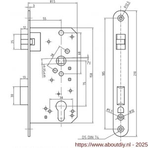 S&B 101232.4 insteekslot PZ met ZDS 55 mm DIN links voorplaat 210x25 mm U r=12,5 mm messing gepolijst - A40615057 - afbeelding 2