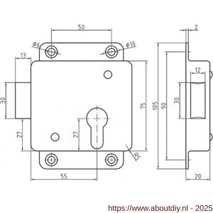 S&B 114502.9 cilinder kastslot PZ 55 mm 80x75 mm DIN links buiten messing mat chroom - A40615078 - afbeelding 2