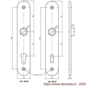 S&B 180101.4 BB deurschild bonte baard BB 230 mm afstand 75 mm rond messing gepolijst - A40615161 - afbeelding 2