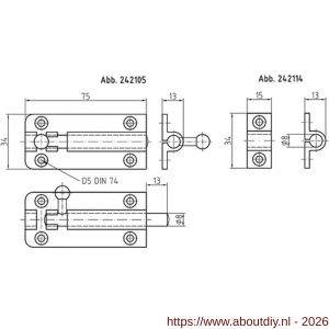 S&B 242103.4 deurgrendel 100x46 mm 10 mm stiftdiameter messing geolijst - A40615135 - afbeelding 2