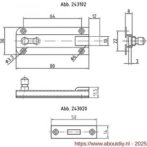 S&B 243104.4 profiel-deurschuif vlak 50 mm messing gepolijst - A40615144 - afbeelding 2