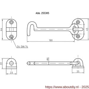 S&B 255506.4 deurhaak zwaar 75 mm met tegenplaat messing gepolijst - A40615032 - afbeelding 2