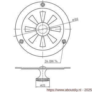 S&B 272101.4 ventilatierozet 200 mm met knop buiten messing gepolijst - A40615233 - afbeelding 2