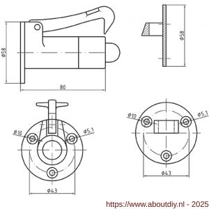 S&B 251101.6 deurvastzetter verstelbaar L=80 mm D=56 mm met tegenplaat messing gepolijst chroom - A40615129 - afbeelding 2