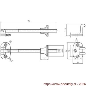 S&B 325000.1 stuurhuisdaktrekker 154 mm met tegenplaat en moer messing gerold - A40615180 - afbeelding 2