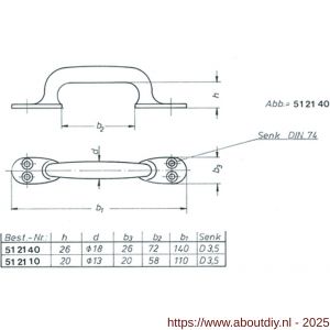 S&B 512140.4 handgreep L=140 mm D=18 mm met lange schroefplaten messing gepolijst - A40615158 - afbeelding 2