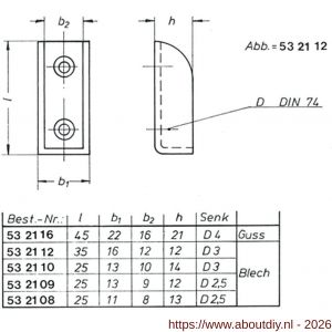 S&B 532108.4 plankhouder 25x11x13 mm-voor 8 mm materiaal messing gepolijst - A40615048 - afbeelding 2