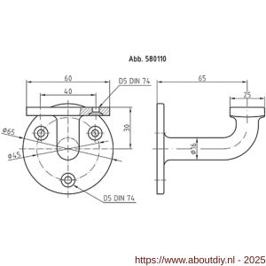 S&B 580110.4 recht leuninghouder 65 mm recht messing gepolijst - A40615175 - afbeelding 2