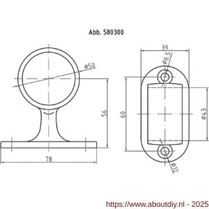 S&B 580300.4 leuning-tussenstuk 43 mm rond DIN 81418 A nummer 412 ovalen wandplaat messing gepolijst - A40615178 - afbeelding 2