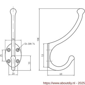 S&B 590100.4 hoed en jas kapstokhaak enkel 1 armig 110 mm messing gepolijst - A40615166 - afbeelding 2