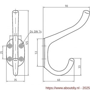 S&B 590200.4 hoed en jas kapstokhaak zwaar enkel 1 armig Form A 90 mm DIN 81407 messing gepolijst - A40615169 - afbeelding 2