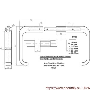 S&B 171139.4 deurkrukken voor oplegslot DIN 81317 E deurdikte=32-43 mm krukstift 9 mm messing gepolijst - A40615156 - afbeelding 2