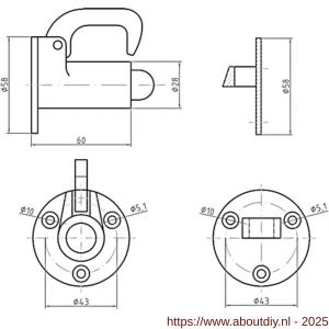 S&B 251201.6 deurvastzetter L=60 mm D=58 mm met tegenplaat messing gepolijst chroom - A40615131 - afbeelding 2